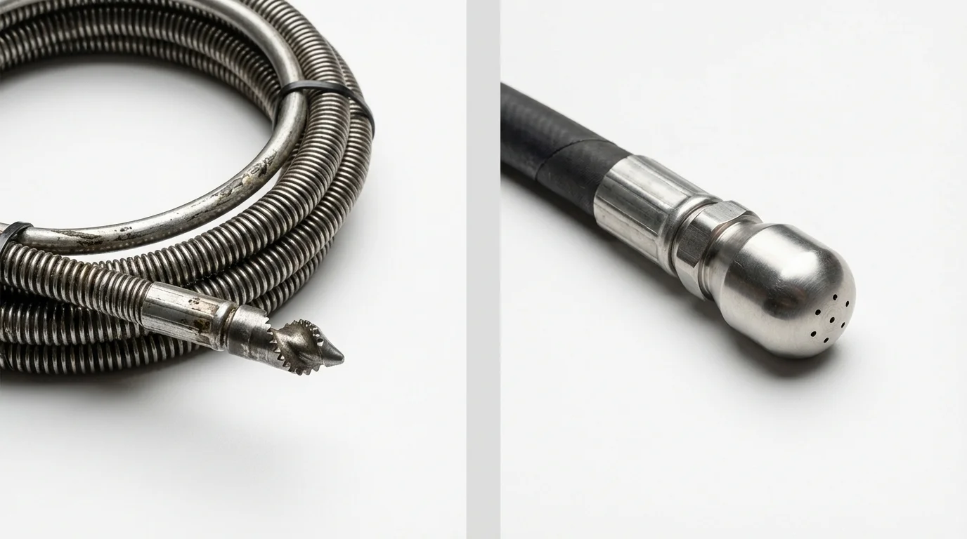 Drain snake cable and hydro jetting nozzle used for drain cleaning in Burlington, KY